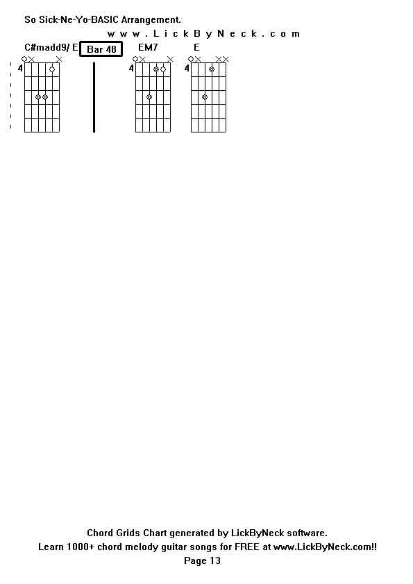 Chord Grids Chart of chord melody fingerstyle guitar song-So Sick-Ne-Yo-BASIC Arrangement,generated by LickByNeck software.